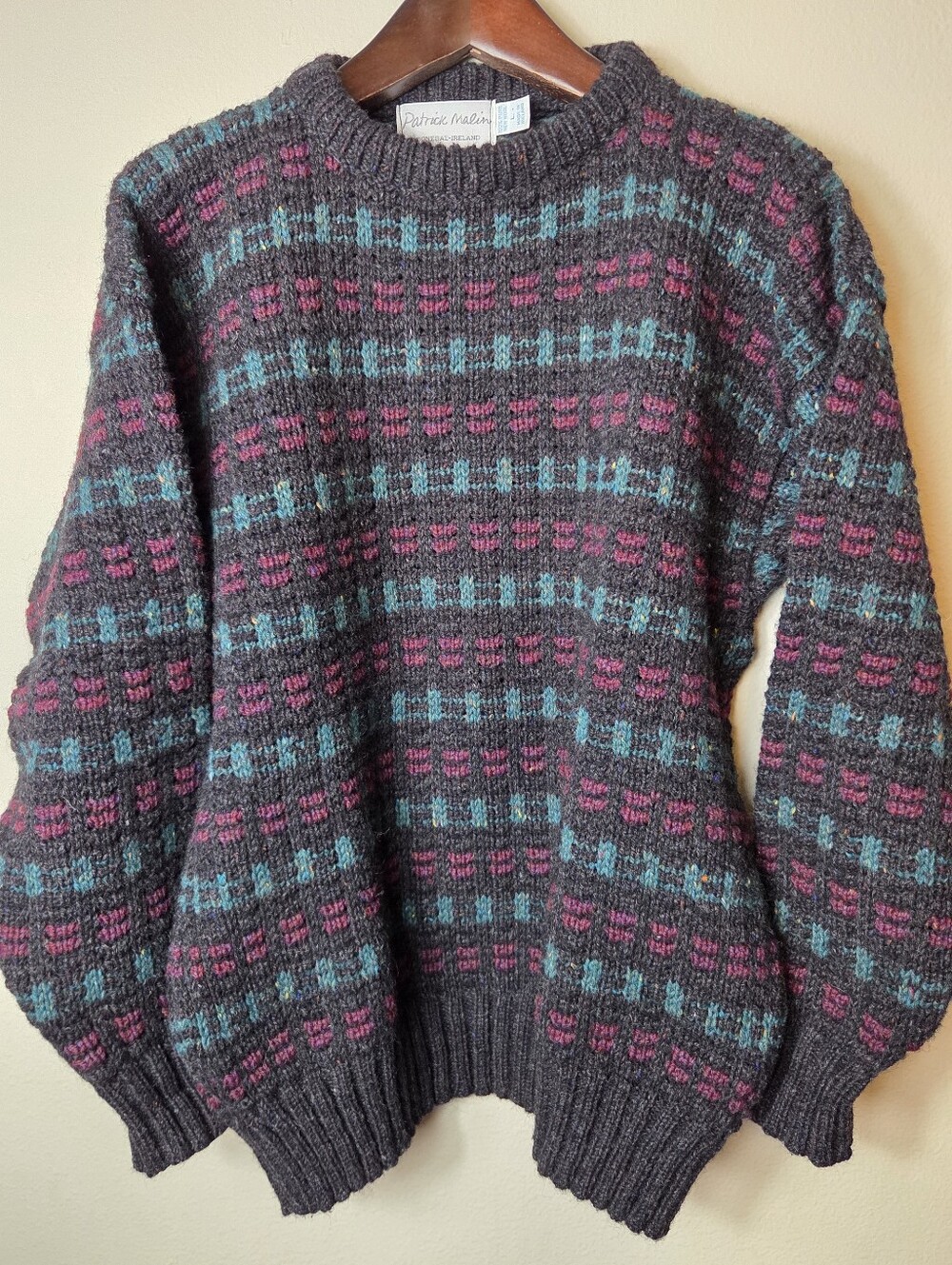 Patrick Malin Donegal Ireland Wool Sweater L Heavy Knit Gray Multicolor